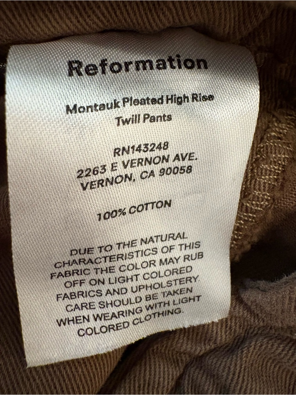 Reformation Montauk High Rise Twill Pants Shiitake Wash Size 24 - Picture 4 of 4